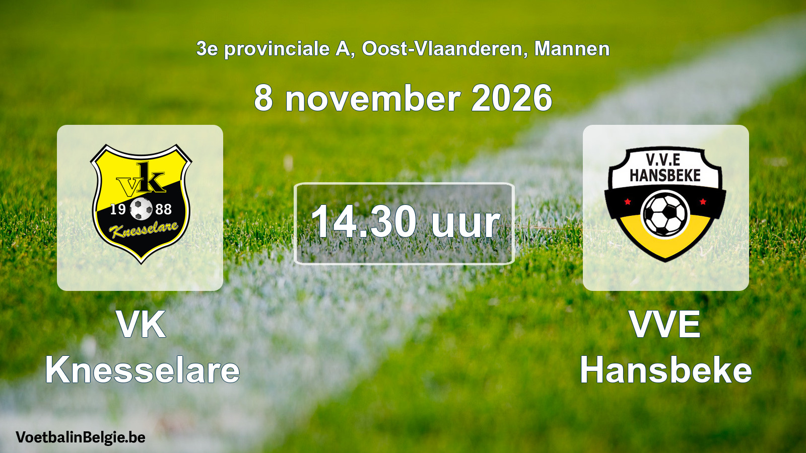 Geplande wedstrijd mannenvoetbal: VK Knesselare - VVE Hansbeke (8 november 2026)