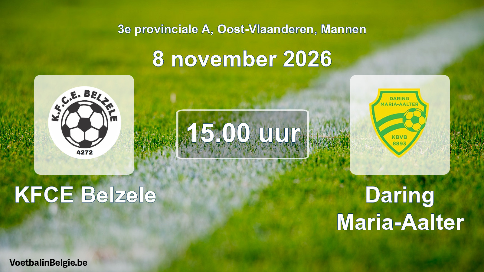 Geplande wedstrijd mannenvoetbal: KFCE Belzele - Daring Maria-Aalter (8 november 2026)