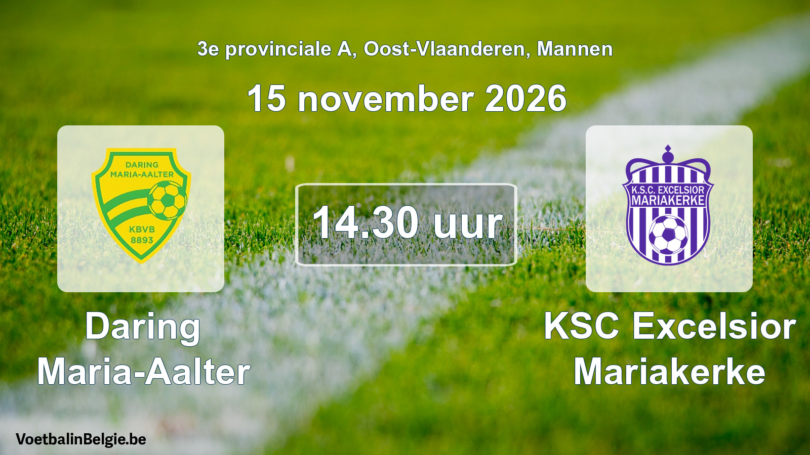 Geplande wedstrijd mannenvoetbal: Daring Maria-Aalter - KSC Excelsior Mariakerke (15 november 2026)