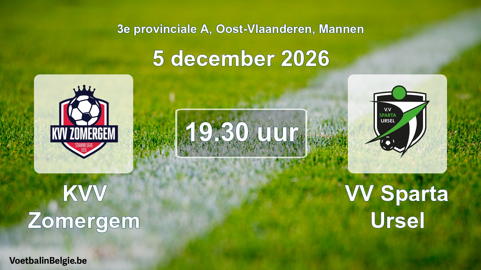 Match prévu football hommes: KVV Zomergem - VV Sparta Ursel (5 décembre 2026)