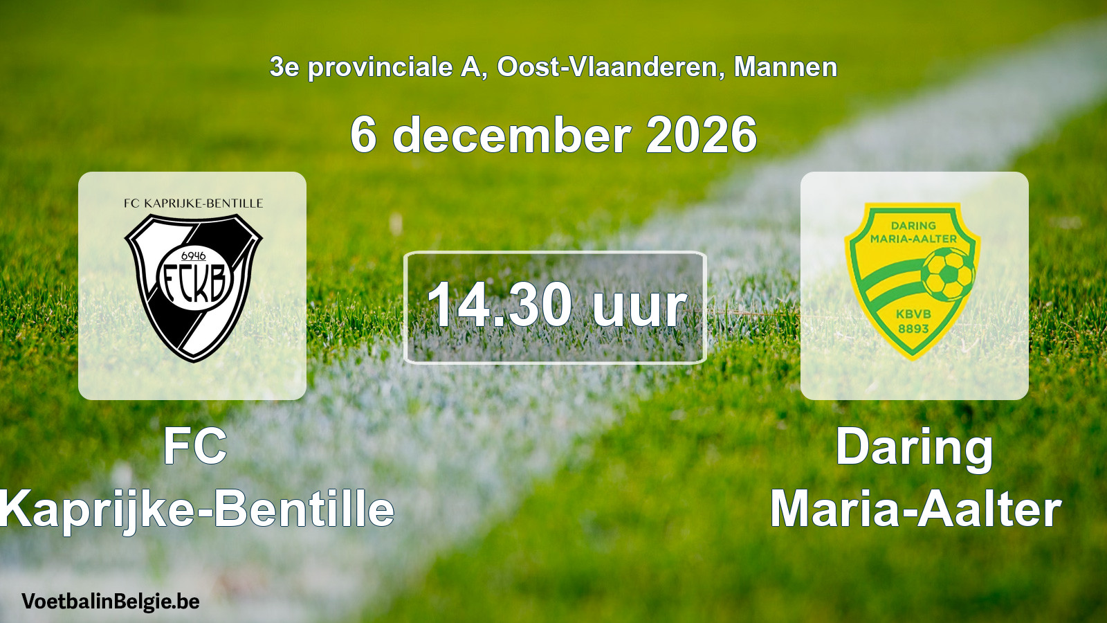 Geplande wedstrijd mannenvoetbal: FC Kaprijke-Bentille - Daring Maria-Aalter (6 december 2026)