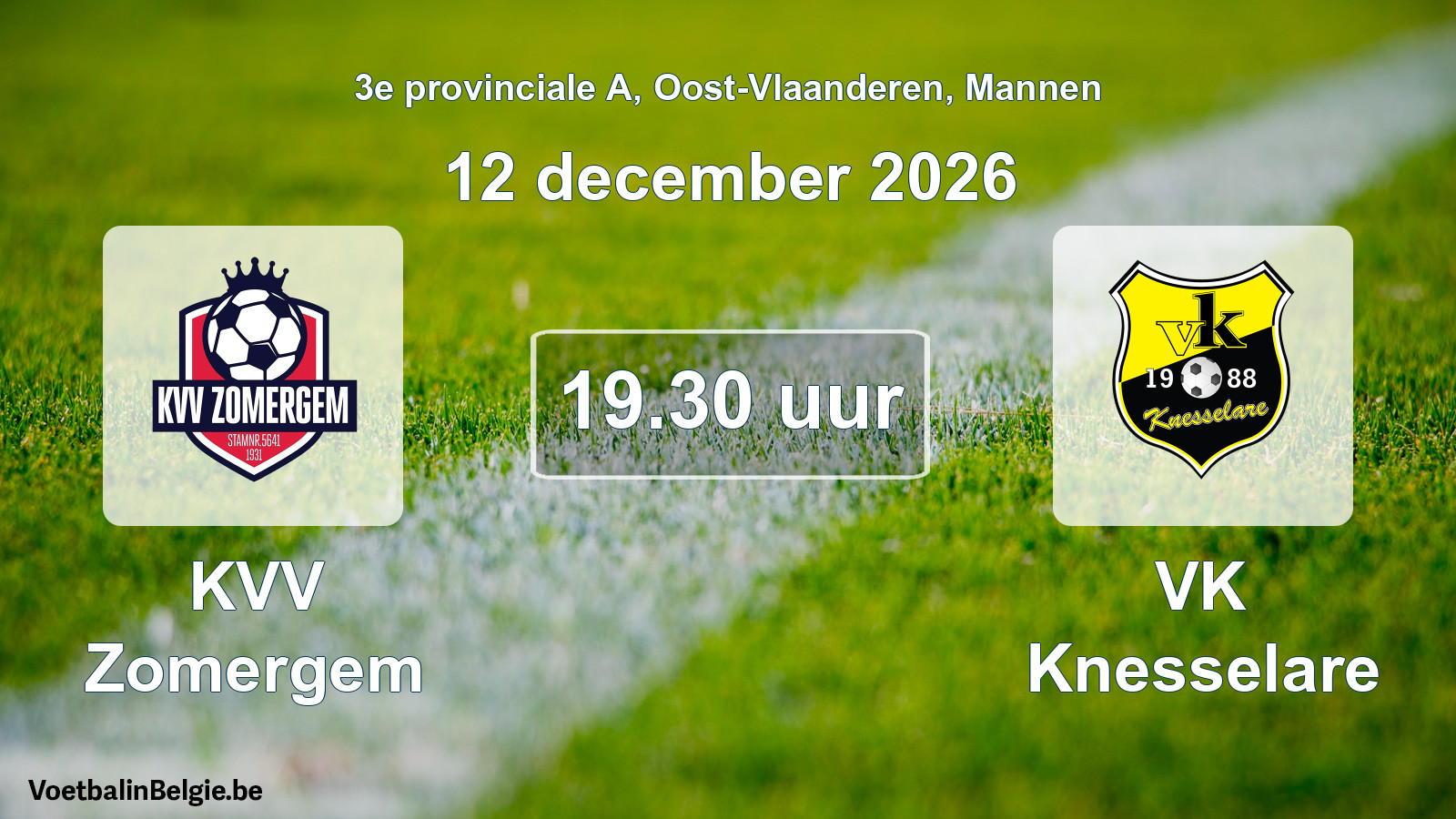 Geplande wedstrijd mannenvoetbal: KVV Zomergem - VK Knesselare (12 december 2026)