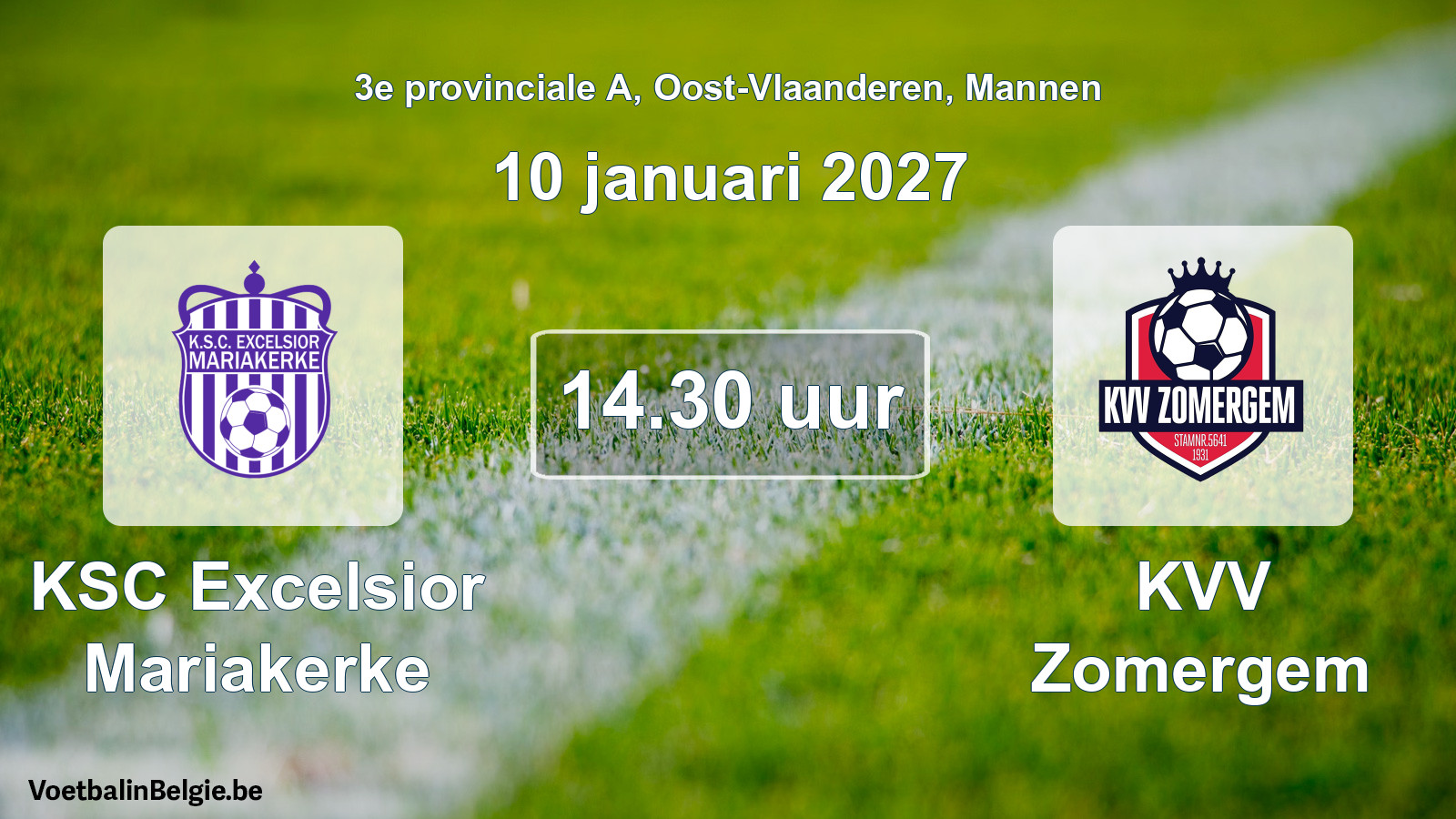 Geplande wedstrijd mannenvoetbal: KSC Excelsior Mariakerke - KVV Zomergem (10 januari 2027)