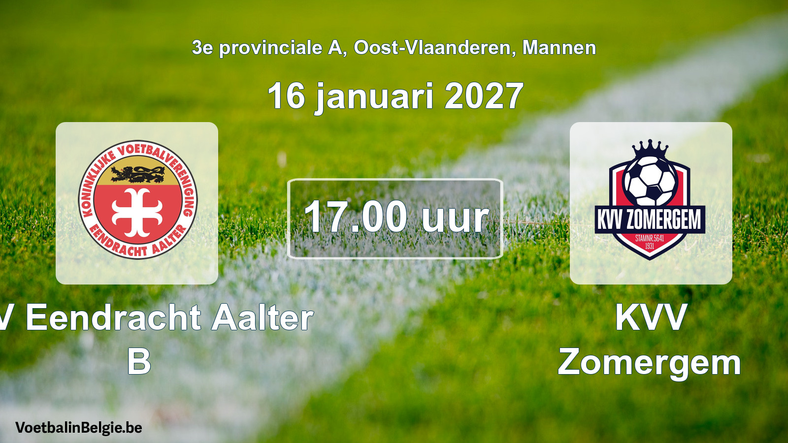 Geplande wedstrijd mannenvoetbal: KV Eendracht Aalter B - KVV Zomergem (16 januari 2027)
