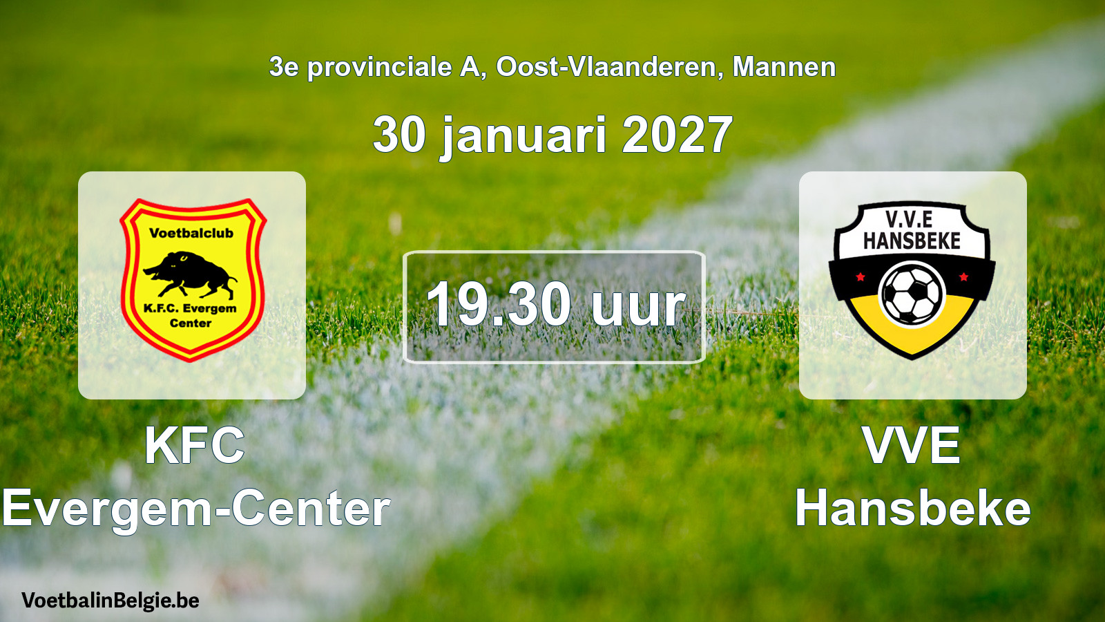 Geplande wedstrijd mannenvoetbal: KFC Evergem-Center - VVE Hansbeke (30 januari 2027)