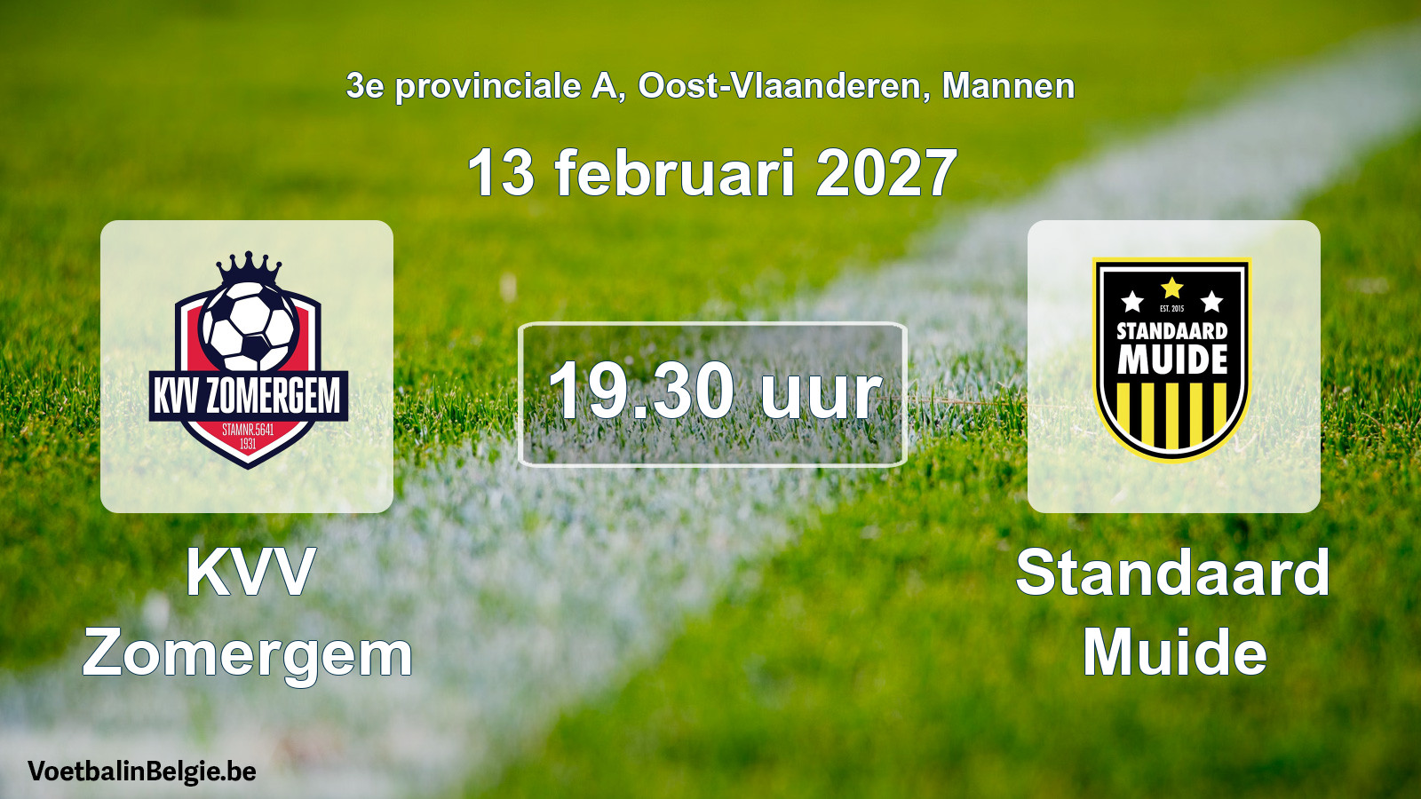 Geplande wedstrijd mannenvoetbal: KVV Zomergem - Standaard Muide (13 februari 2027)