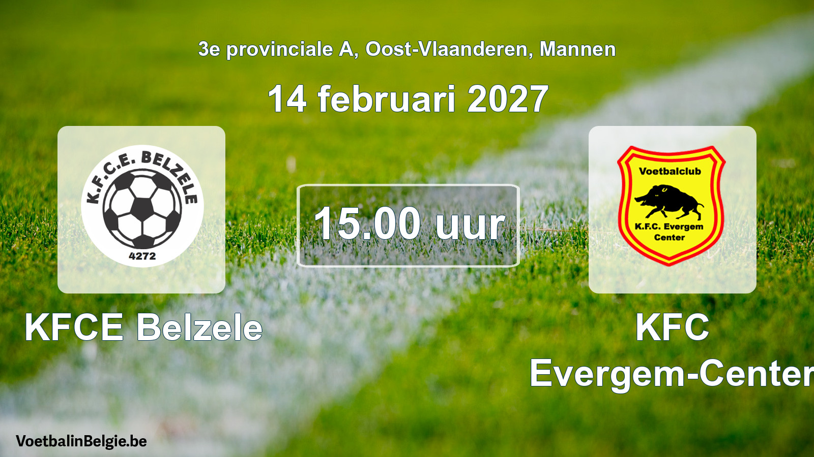 Geplande wedstrijd mannenvoetbal: KFCE Belzele - KFC Evergem-Center (14 februari 2027)