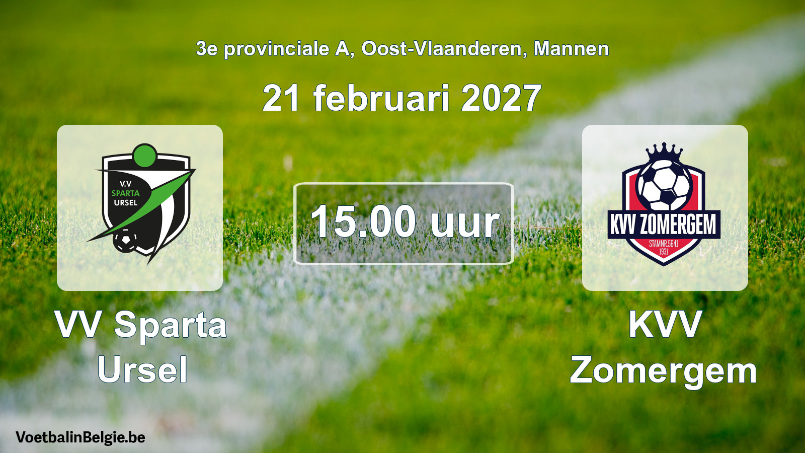 Match prévu football hommes: VV Sparta Ursel - KVV Zomergem (21 février 2027)