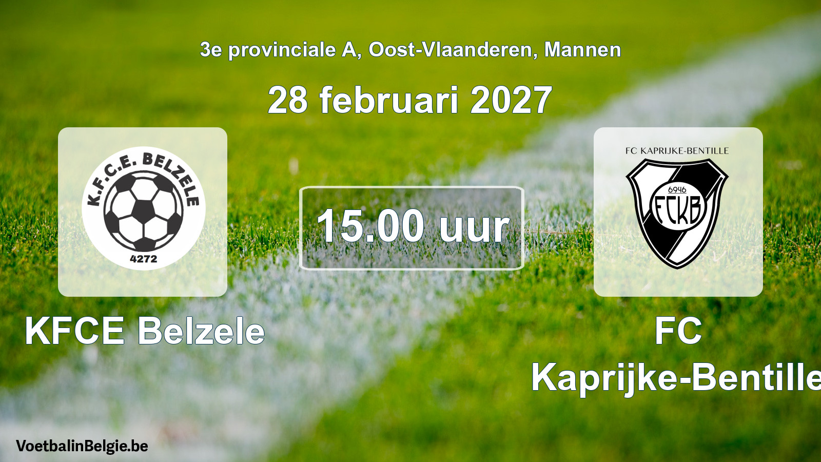 Geplande wedstrijd mannenvoetbal: KFCE Belzele - FC Kaprijke-Bentille (28 februari 2027)