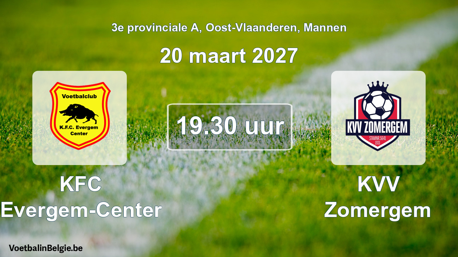 Geplande wedstrijd mannenvoetbal: KFC Evergem-Center - KVV Zomergem (20 maart 2027)