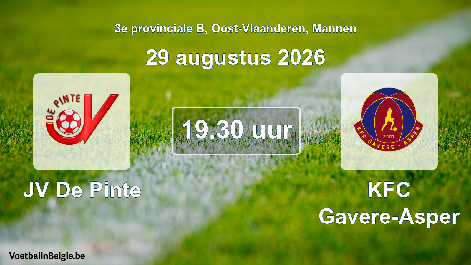 Geplande wedstrijd mannenvoetbal: JV De Pinte - KFC Gavere-Asper (29 augustus 2026)