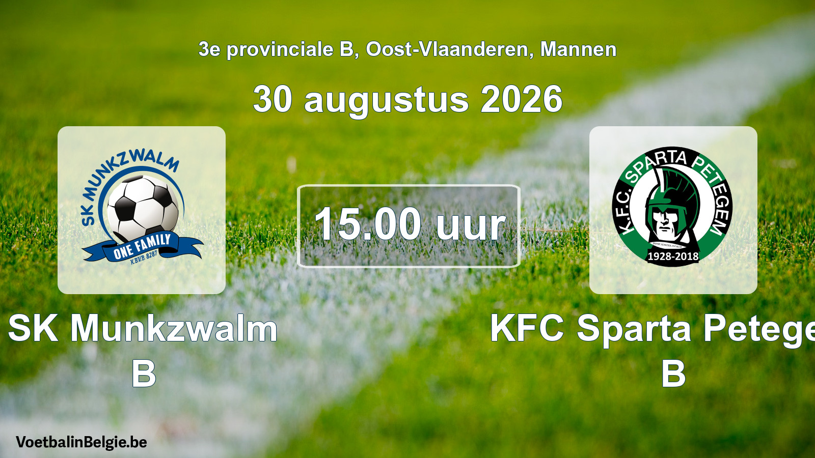 Geplande wedstrijd mannenvoetbal: SK Munkzwalm B - KFC Sparta Petegem B (30 augustus 2026)