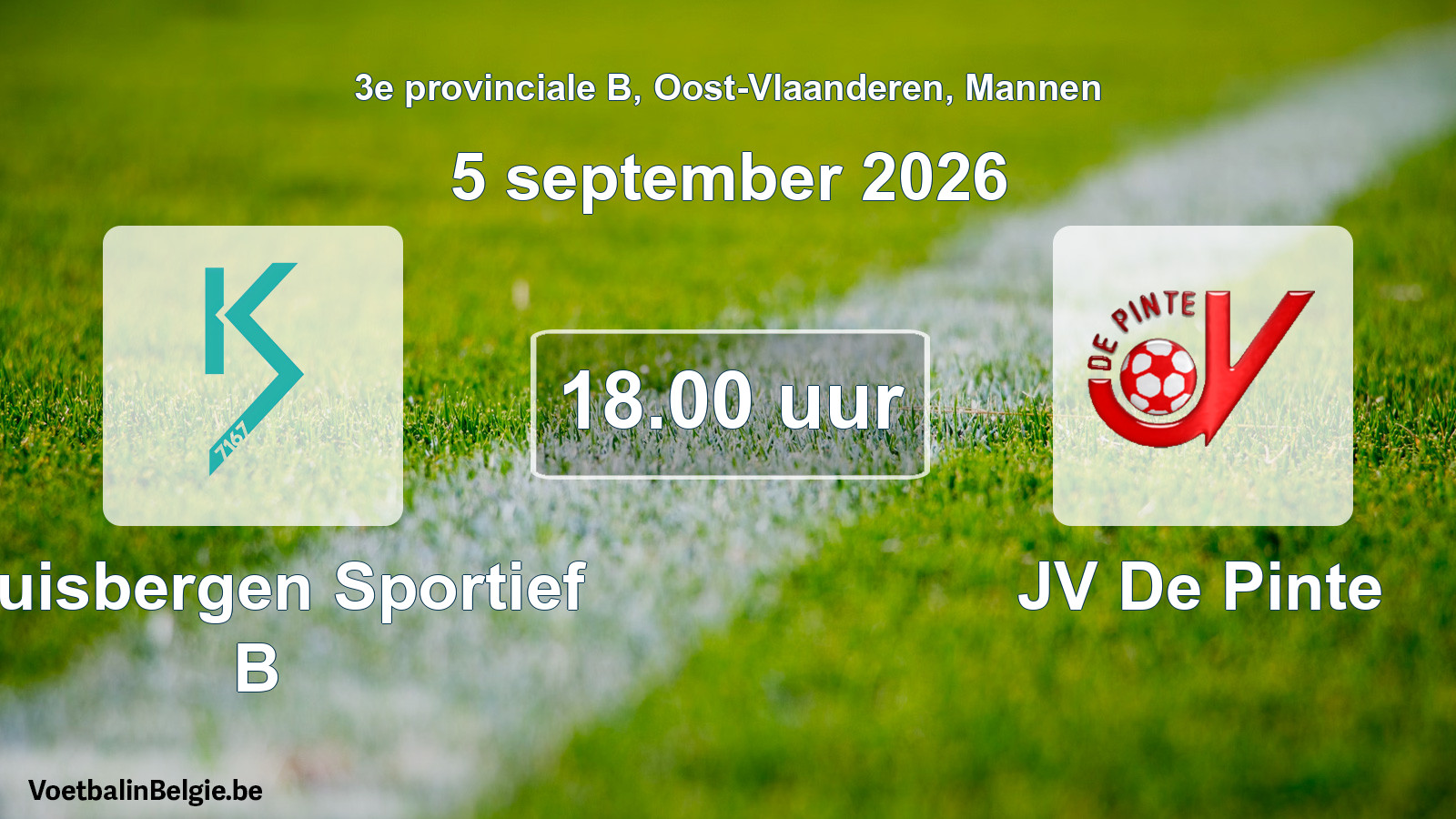 Geplande wedstrijd mannenvoetbal: Kluisbergen Sportief B - JV De Pinte (5 september 2026)