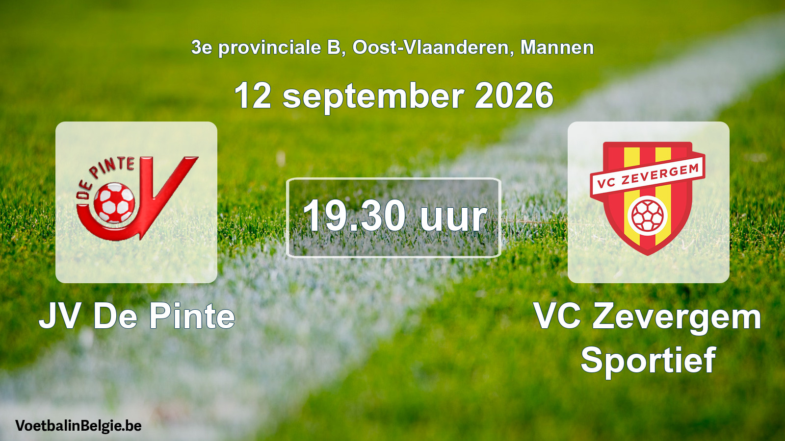 Geplande wedstrijd mannenvoetbal: JV De Pinte - VC Zevergem Sportief (12 september 2026)
