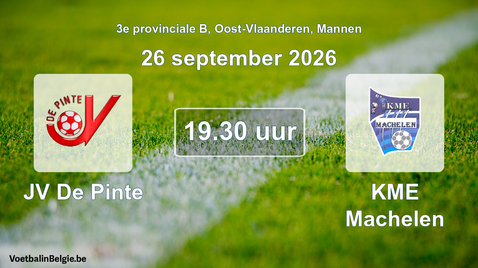 Geplande wedstrijd mannenvoetbal: JV De Pinte - KME Machelen (26 september 2026)