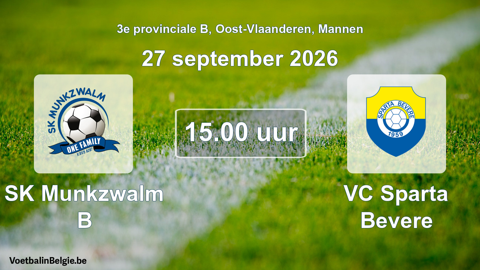 Geplande wedstrijd mannenvoetbal: SK Munkzwalm B - VC Sparta Bevere (27 september 2026)