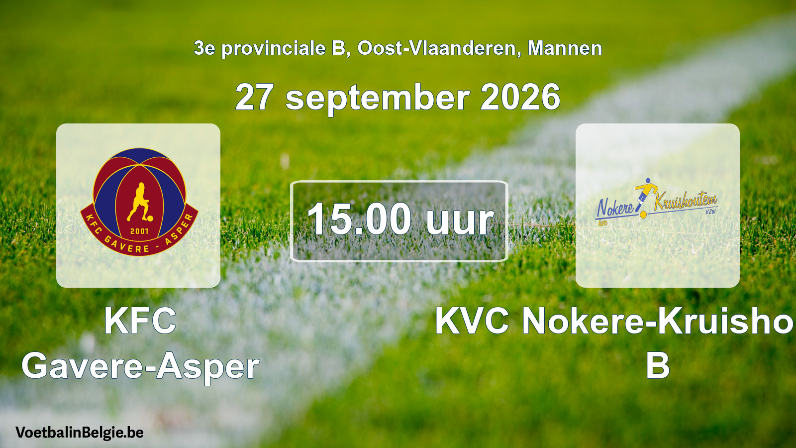 Geplande wedstrijd mannenvoetbal: KFC Gavere-Asper - KVC Nokere-Kruishoutem B (27 september 2026)