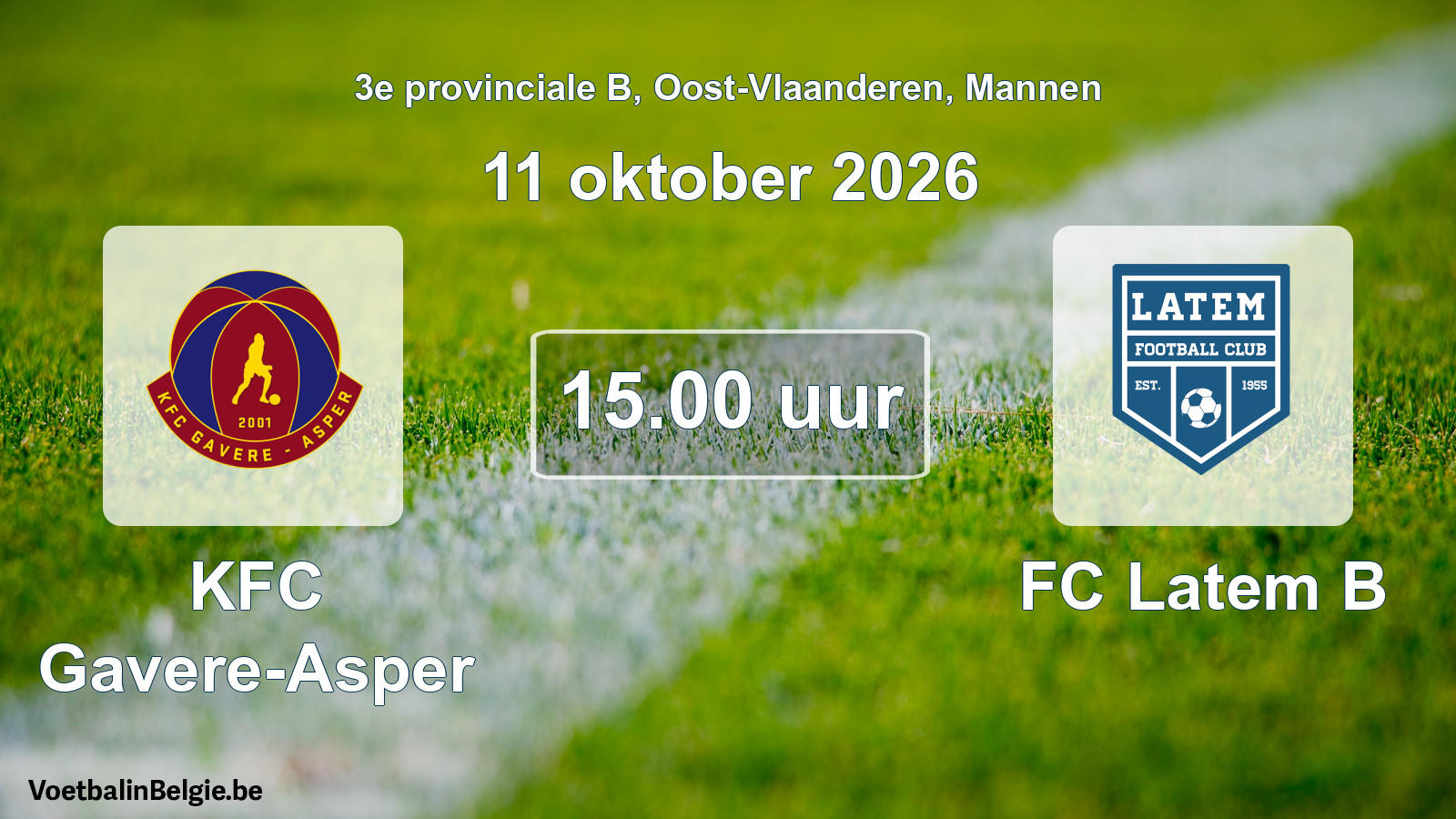 Geplande wedstrijd mannenvoetbal: KFC Gavere-Asper - FC Latem B (11 oktober 2026)