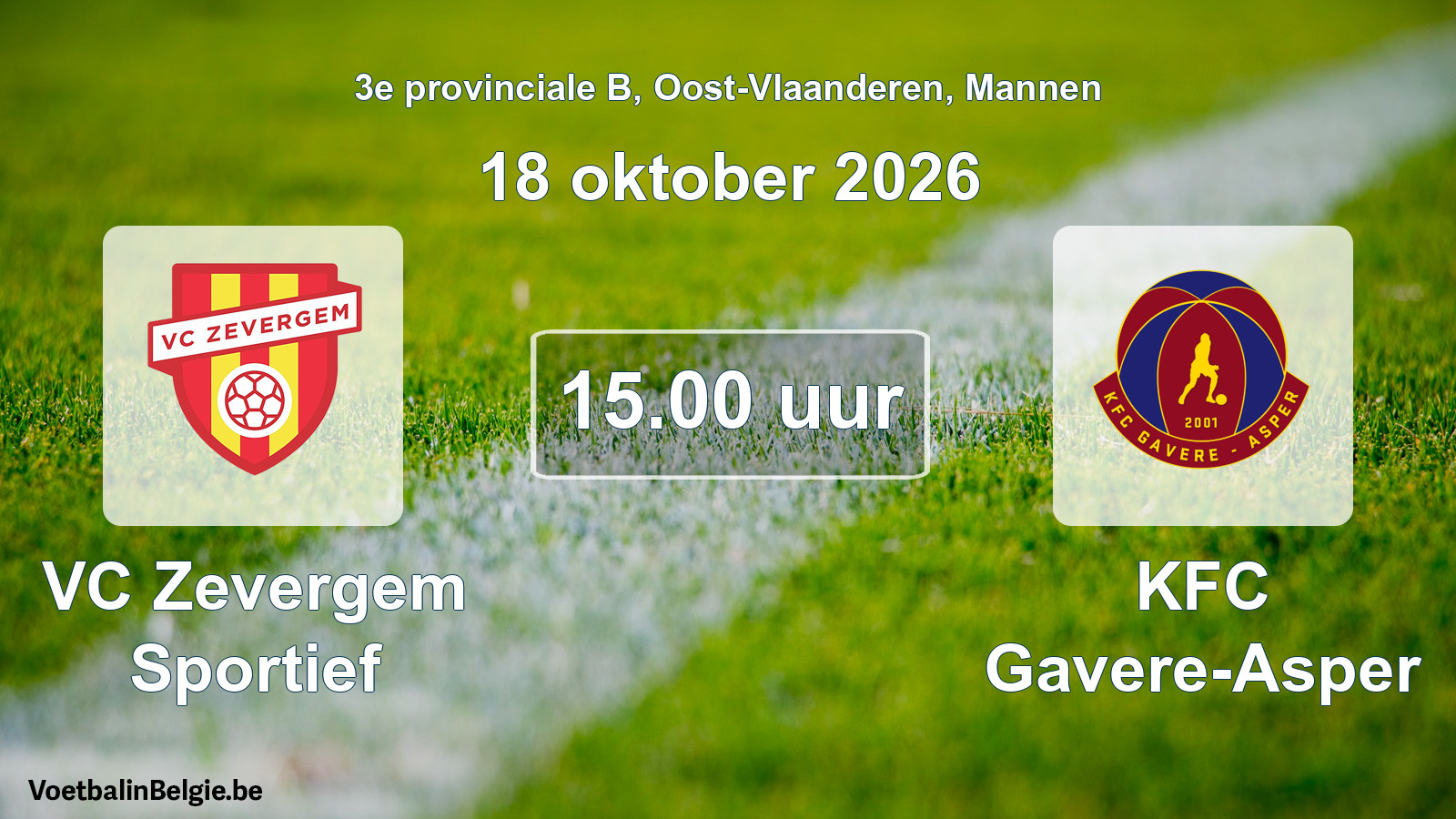 Geplande wedstrijd mannenvoetbal: VC Zevergem Sportief - KFC Gavere-Asper (18 oktober 2026)