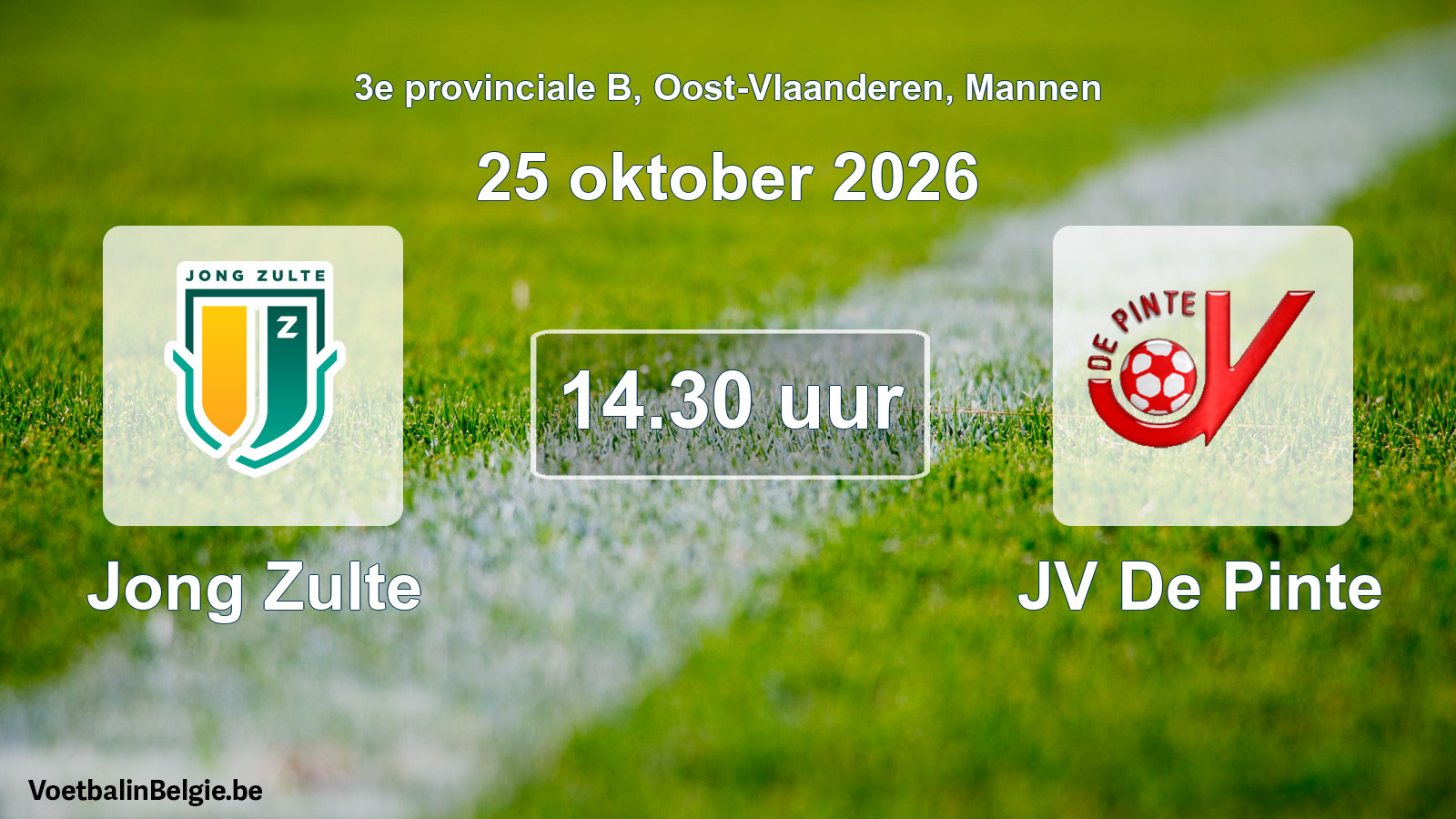 Match prévu football hommes: Jong Zulte - JV De Pinte (25 octobre 2026)