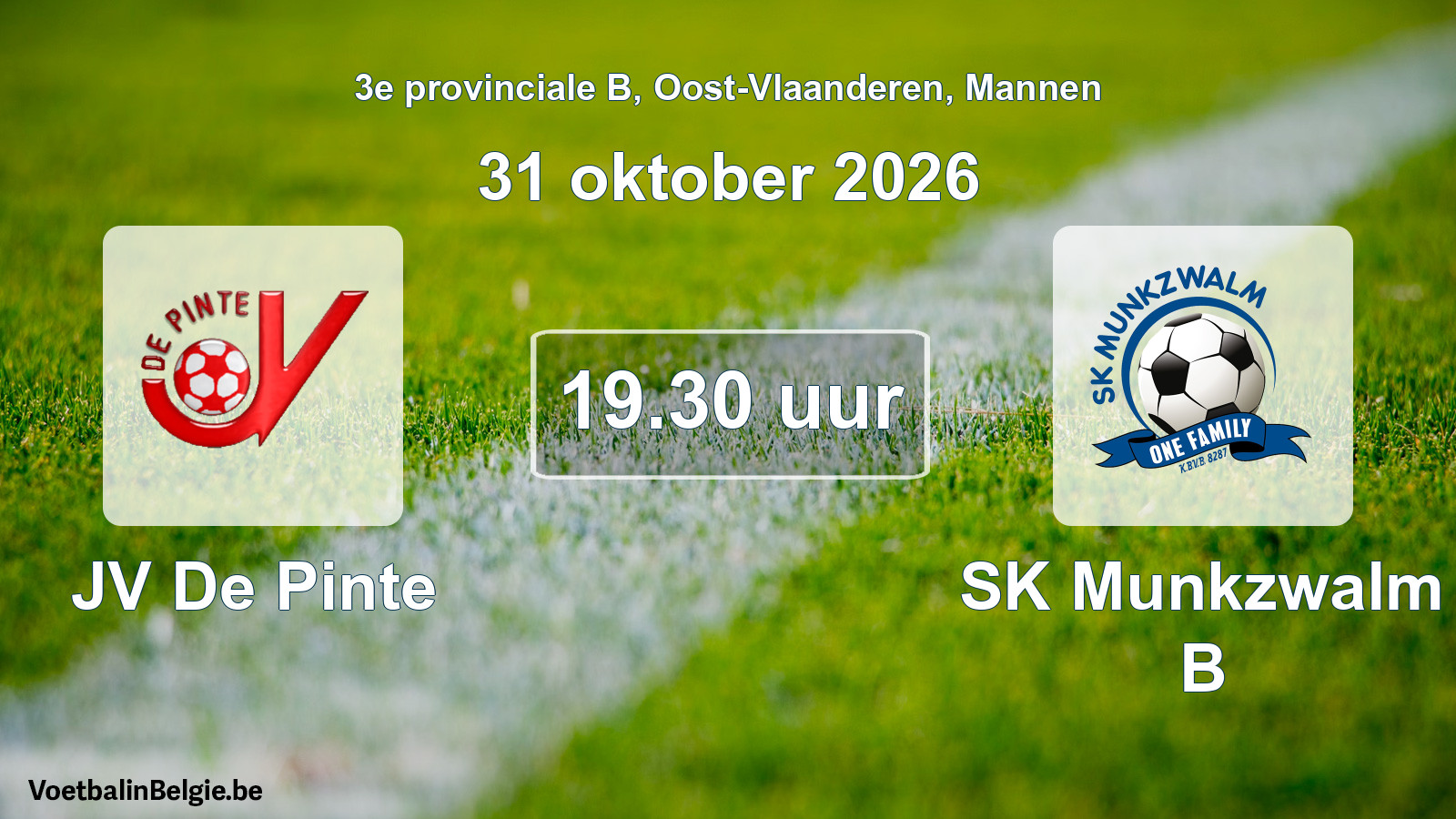 Geplantes Spiel männer-Fußball: JV De Pinte - SK Munkzwalm B (31 Oktober 2026)