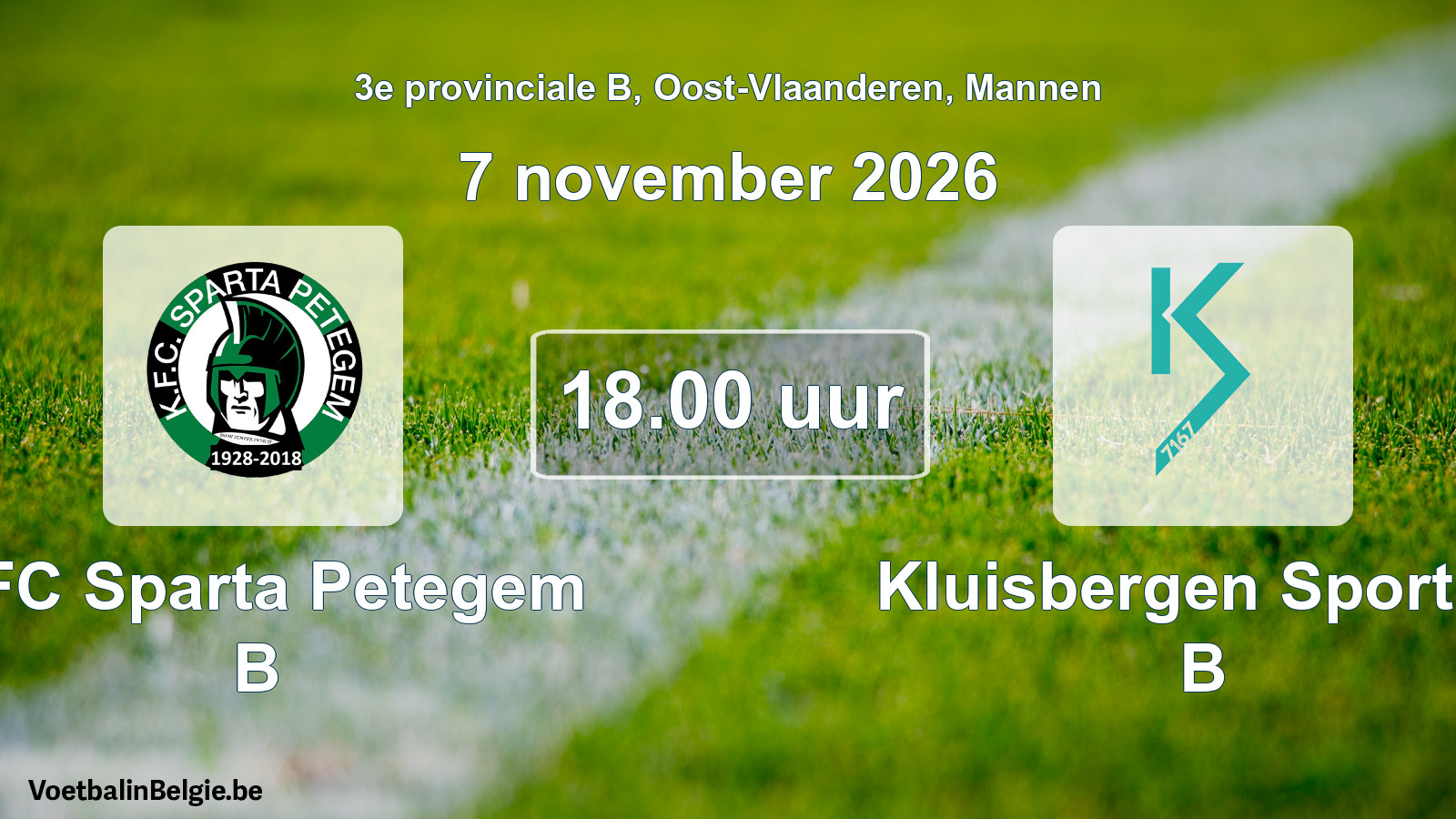 Geplande wedstrijd mannenvoetbal: KFC Sparta Petegem B - Kluisbergen Sportief B (7 november 2026)