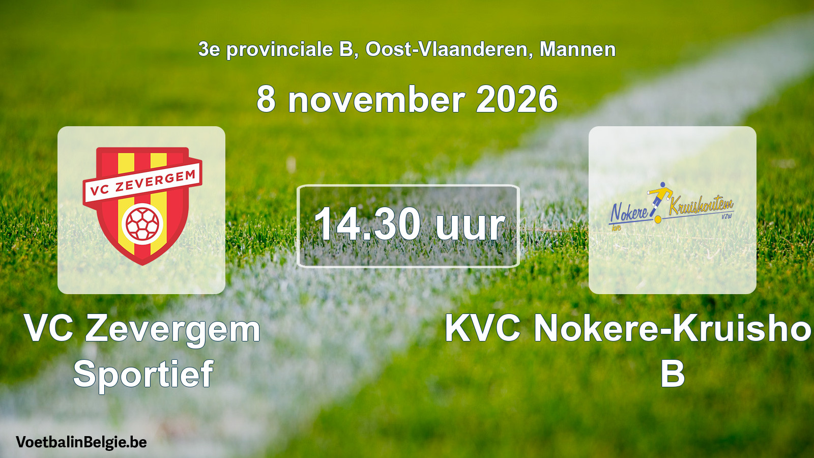Geplande wedstrijd mannenvoetbal: VC Zevergem Sportief - KVC Nokere-Kruishoutem B (8 november 2026)