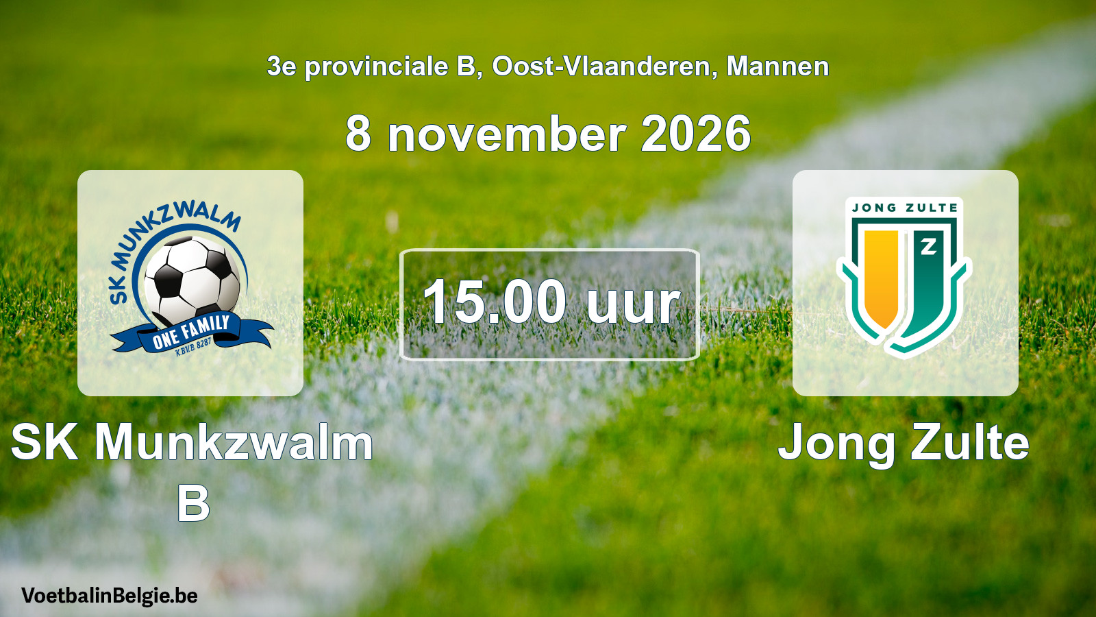 Geplande wedstrijd mannenvoetbal: SK Munkzwalm B - Jong Zulte (8 november 2026)