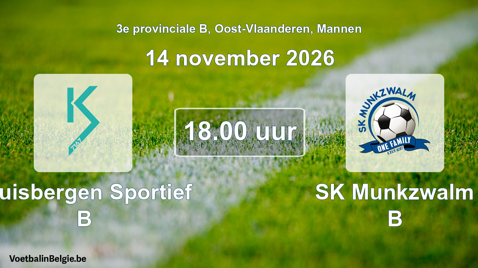 Geplande wedstrijd mannenvoetbal: Kluisbergen Sportief B - SK Munkzwalm B (14 november 2026)