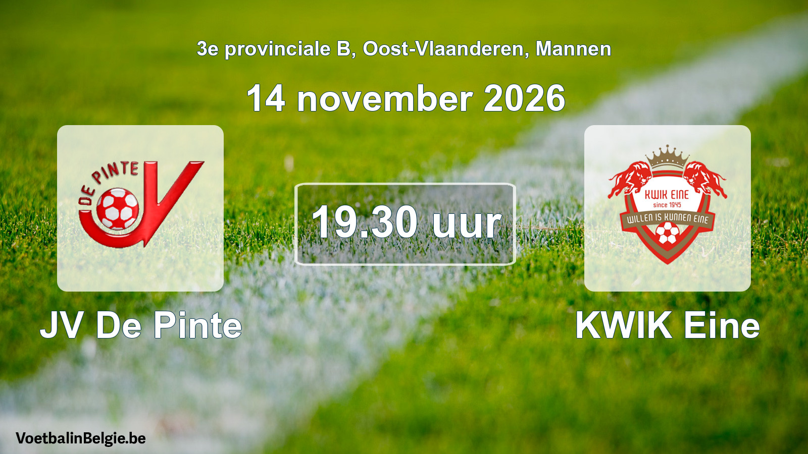 Geplande wedstrijd mannenvoetbal: JV De Pinte - KWIK Eine (14 november 2026)