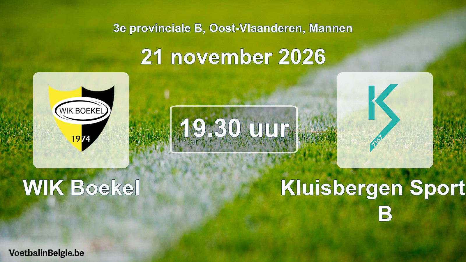 Geplande wedstrijd mannenvoetbal: WIK Boekel - Kluisbergen Sportief B (21 november 2026)