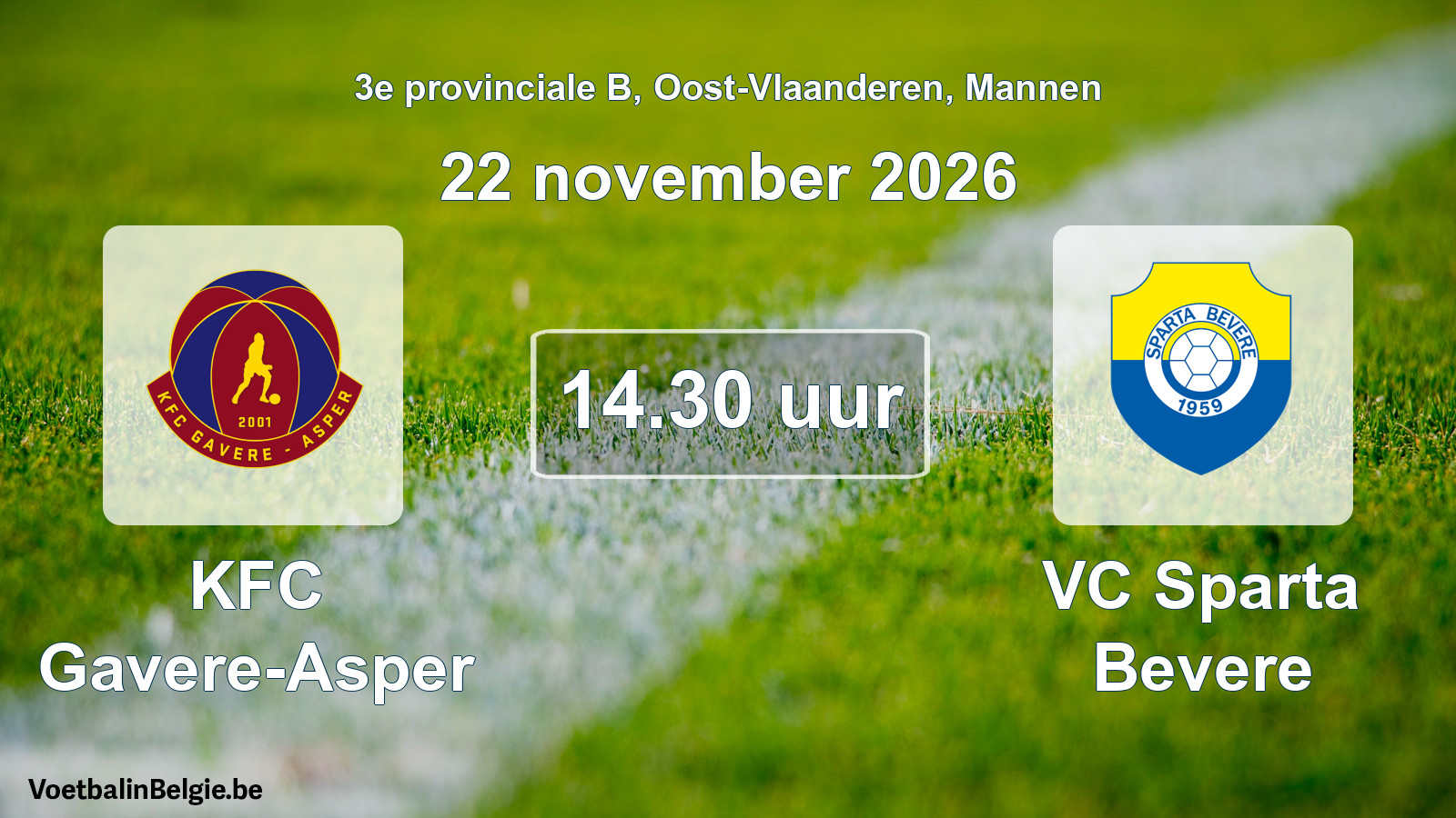 Geplande wedstrijd mannenvoetbal: KFC Gavere-Asper - VC Sparta Bevere (22 november 2026)