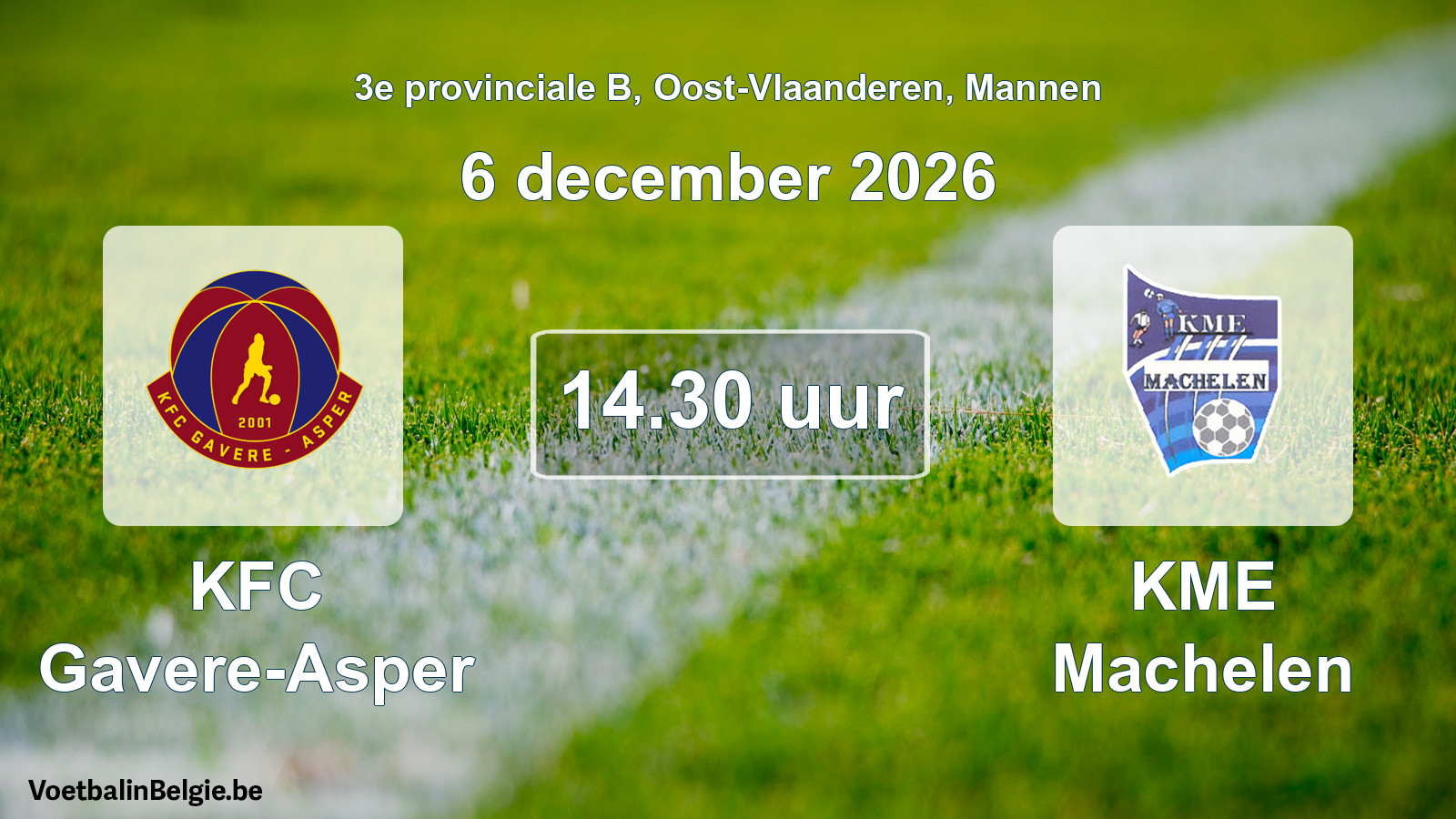 Geplande wedstrijd mannenvoetbal: KFC Gavere-Asper - KME Machelen (6 december 2026)