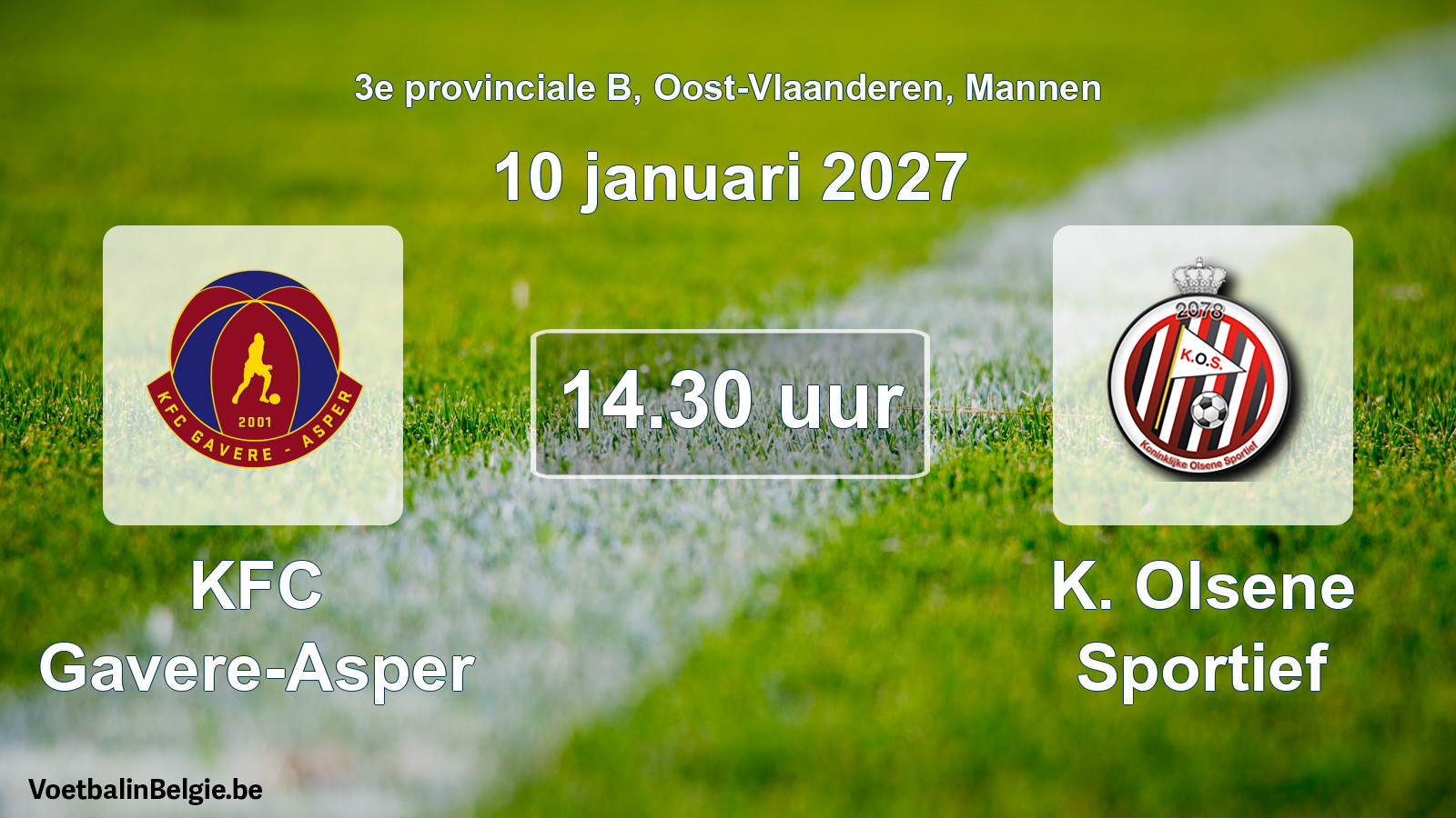 Geplande wedstrijd mannenvoetbal: KFC Gavere-Asper - K. Olsene Sportief (10 januari 2027)