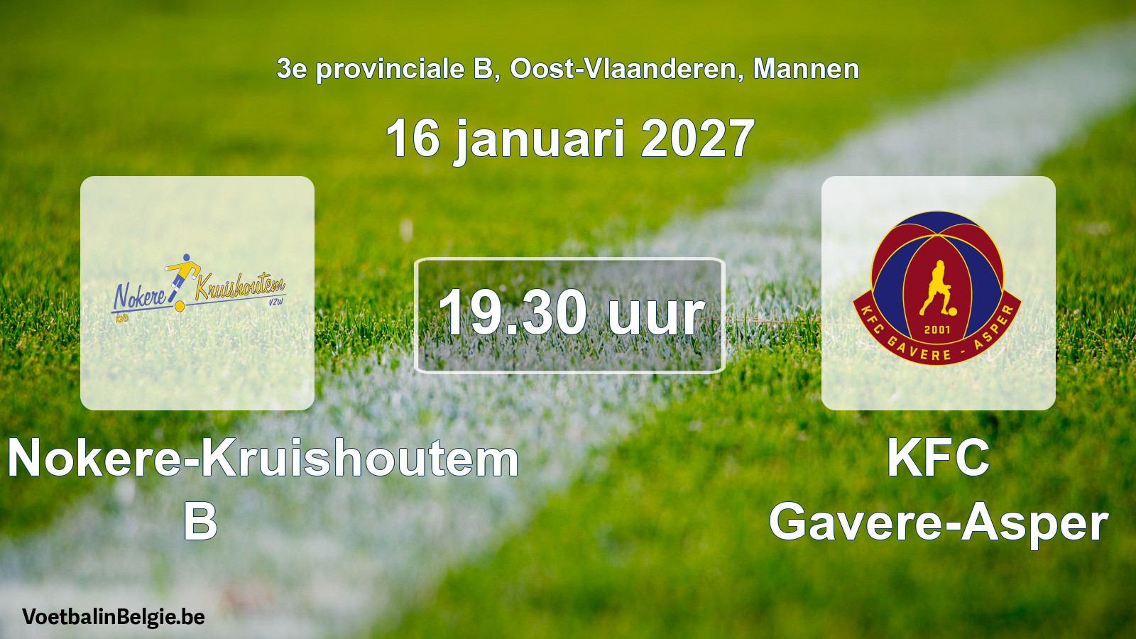Geplande wedstrijd mannenvoetbal: KVC Nokere-Kruishoutem B - KFC Gavere-Asper (16 januari 2027)