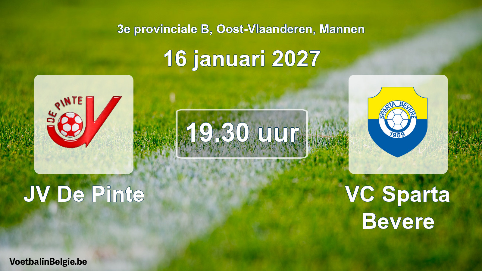 Geplande wedstrijd mannenvoetbal: JV De Pinte - VC Sparta Bevere (16 januari 2027)