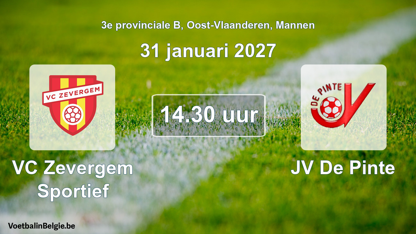 Geplande wedstrijd mannenvoetbal: VC Zevergem Sportief - JV De Pinte (31 januari 2027)