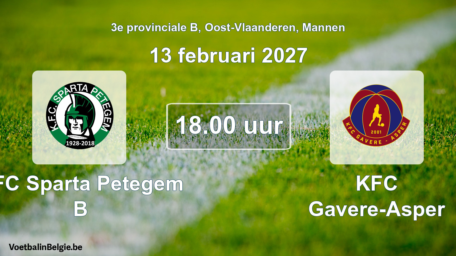 Geplande wedstrijd mannenvoetbal: KFC Sparta Petegem B - KFC Gavere-Asper (13 februari 2027)
