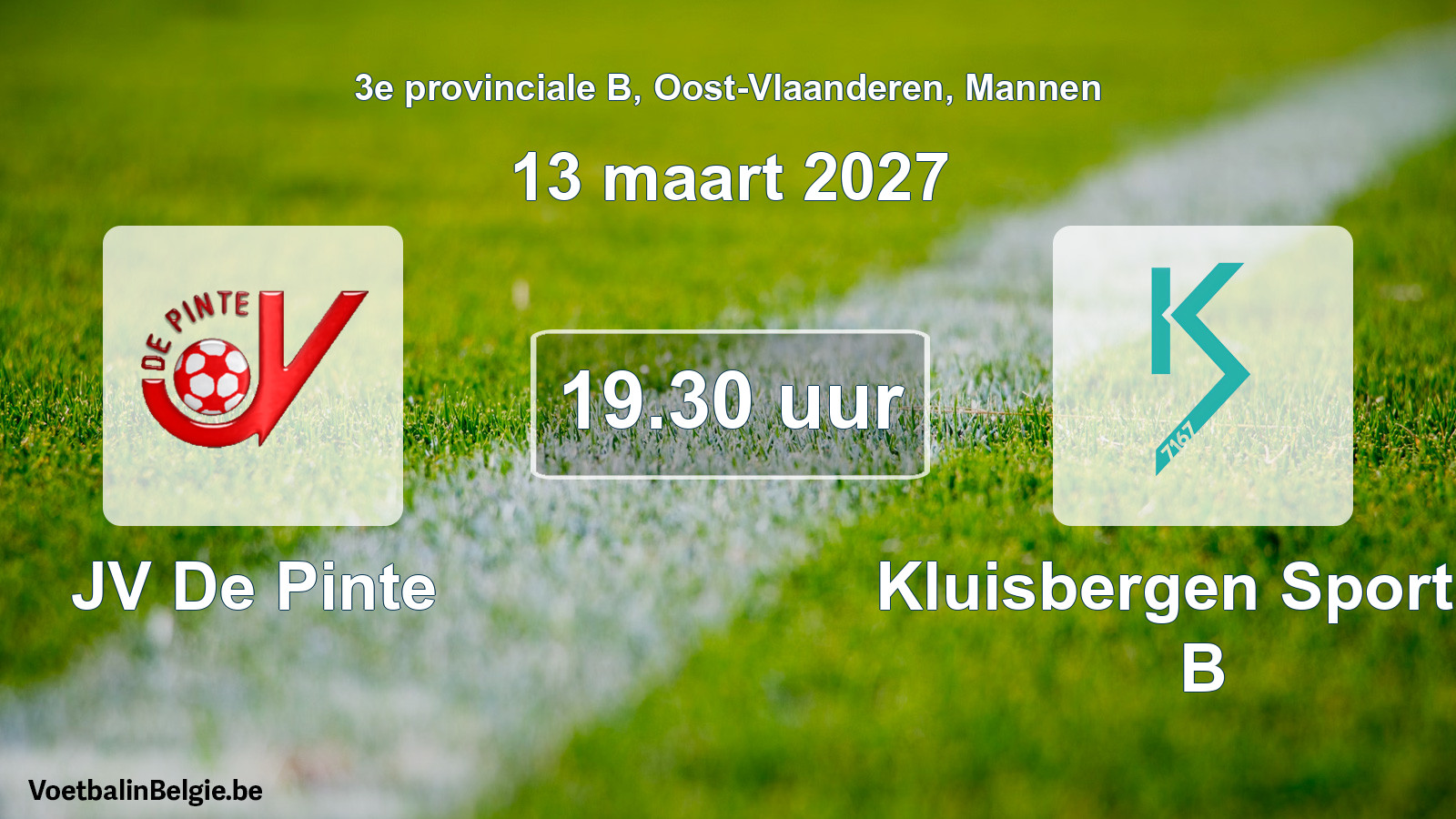 Geplande wedstrijd mannenvoetbal: JV De Pinte - Kluisbergen Sportief B (13 maart 2027)