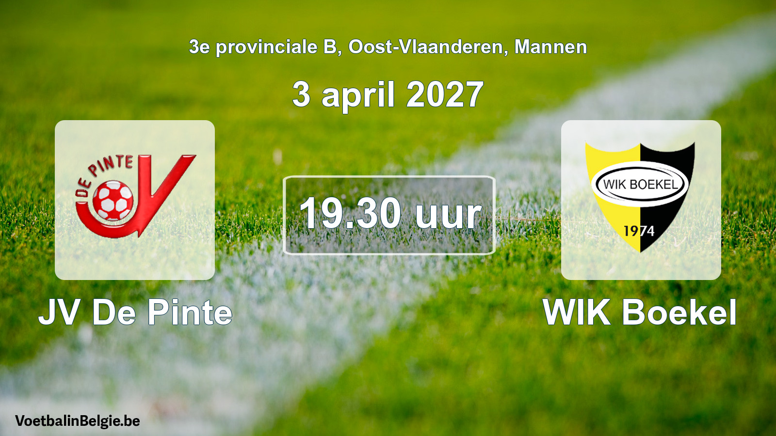 Geplande wedstrijd mannenvoetbal: JV De Pinte - WIK Boekel (3 april 2027)