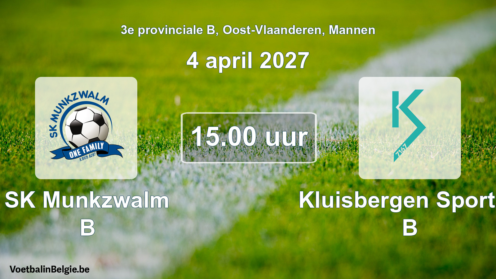 Geplande wedstrijd mannenvoetbal: SK Munkzwalm B - Kluisbergen Sportief B (4 april 2027)