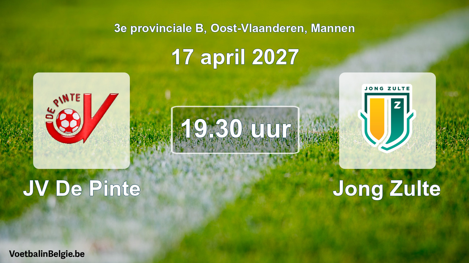 Match prévu football hommes: JV De Pinte - Jong Zulte (17 avril 2027)