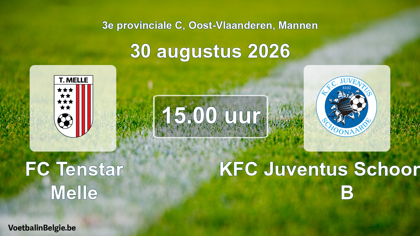 Geplande wedstrijd mannenvoetbal: FC Tenstar Melle - KFC Juventus Schoonaarde B (30 augustus 2026)