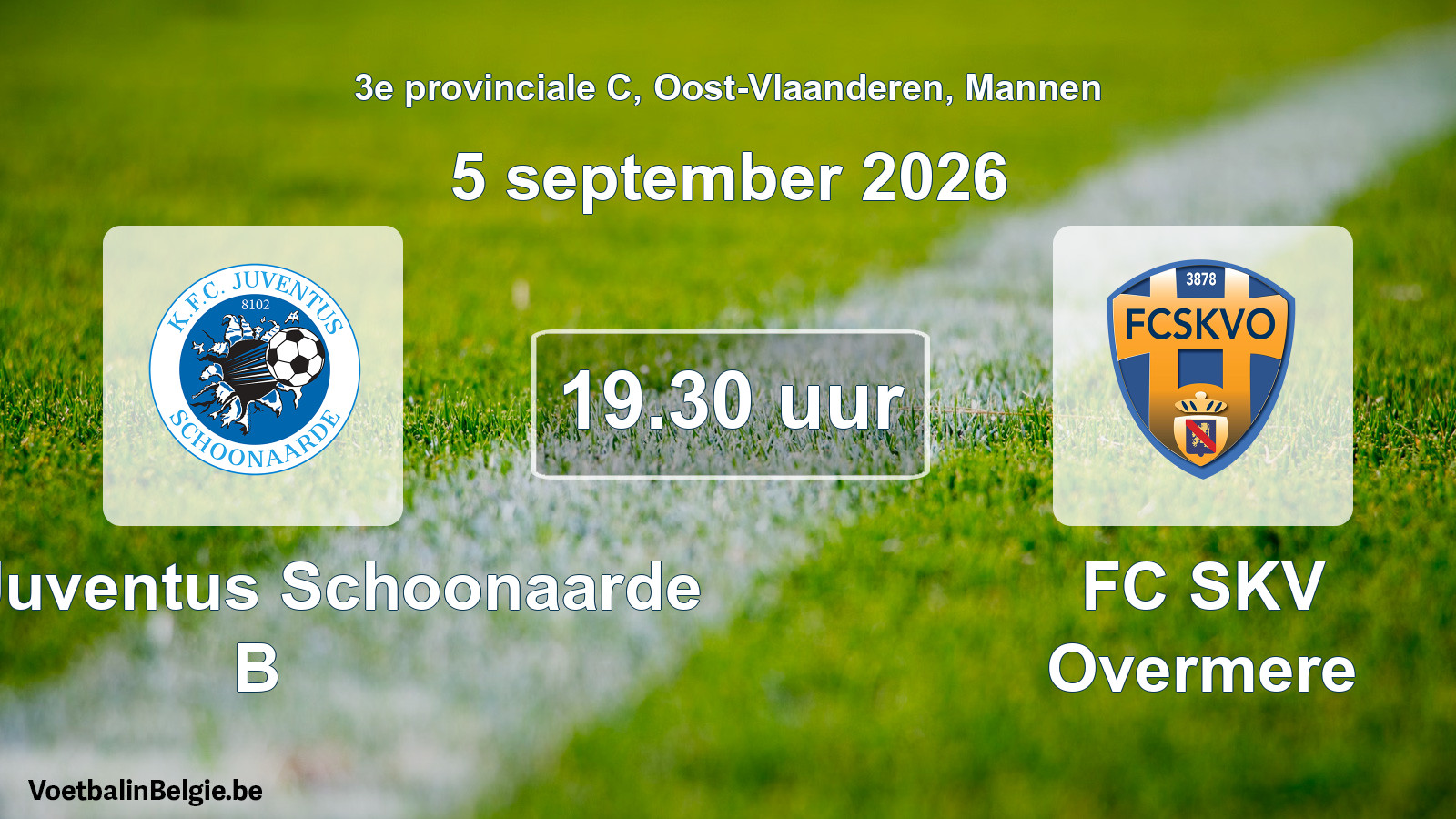 Geplande wedstrijd mannenvoetbal: KFC Juventus Schoonaarde B - FC SKV Overmere (5 september 2026)