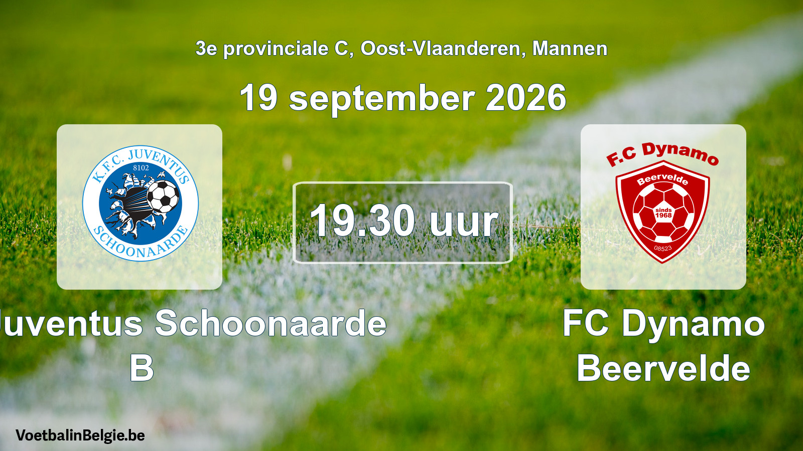Geplande wedstrijd mannenvoetbal: KFC Juventus Schoonaarde B - FC Dynamo Beervelde (19 september 2026)