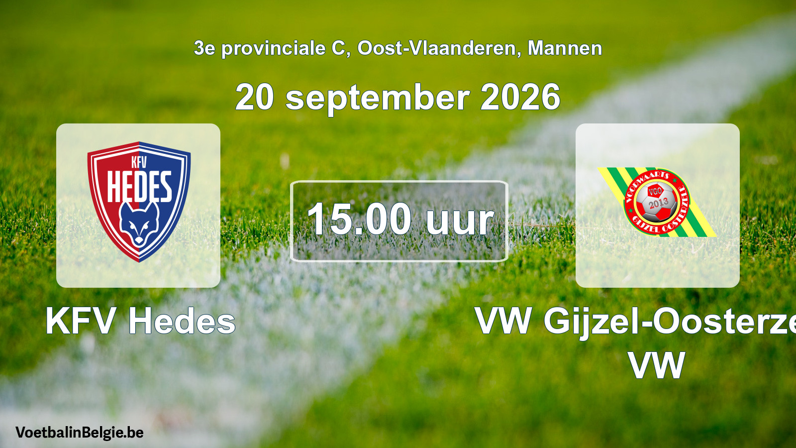 Geplande wedstrijd mannenvoetbal: KFV Hedes - VW Gijzel-Oosterzele VW (20 september 2026)