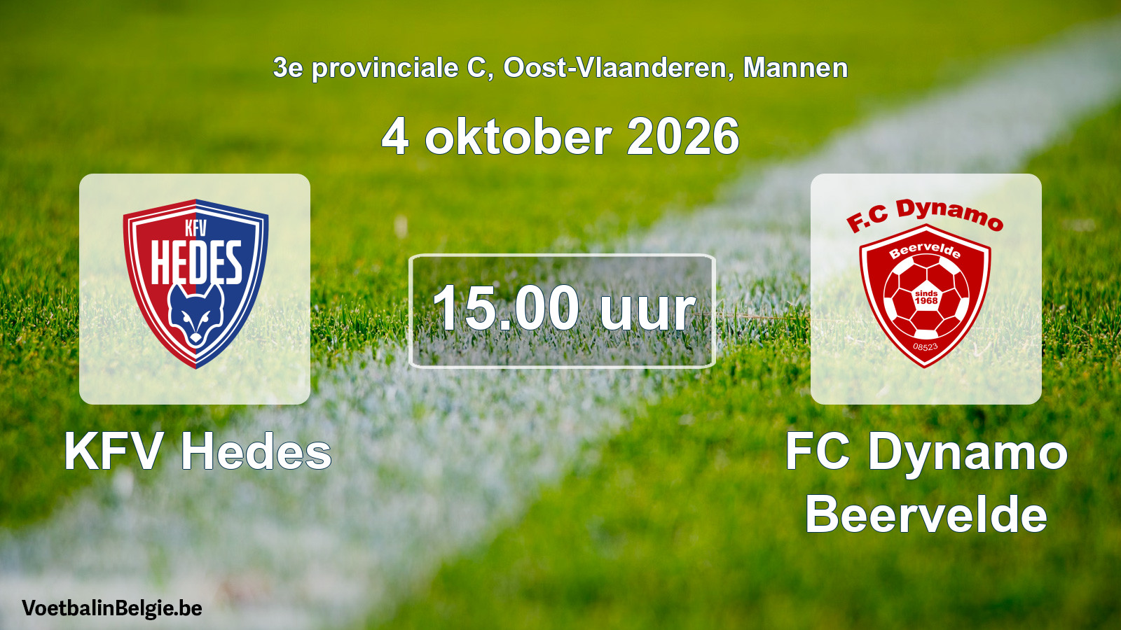 Geplande wedstrijd mannenvoetbal: KFV Hedes - FC Dynamo Beervelde (4 oktober 2026)