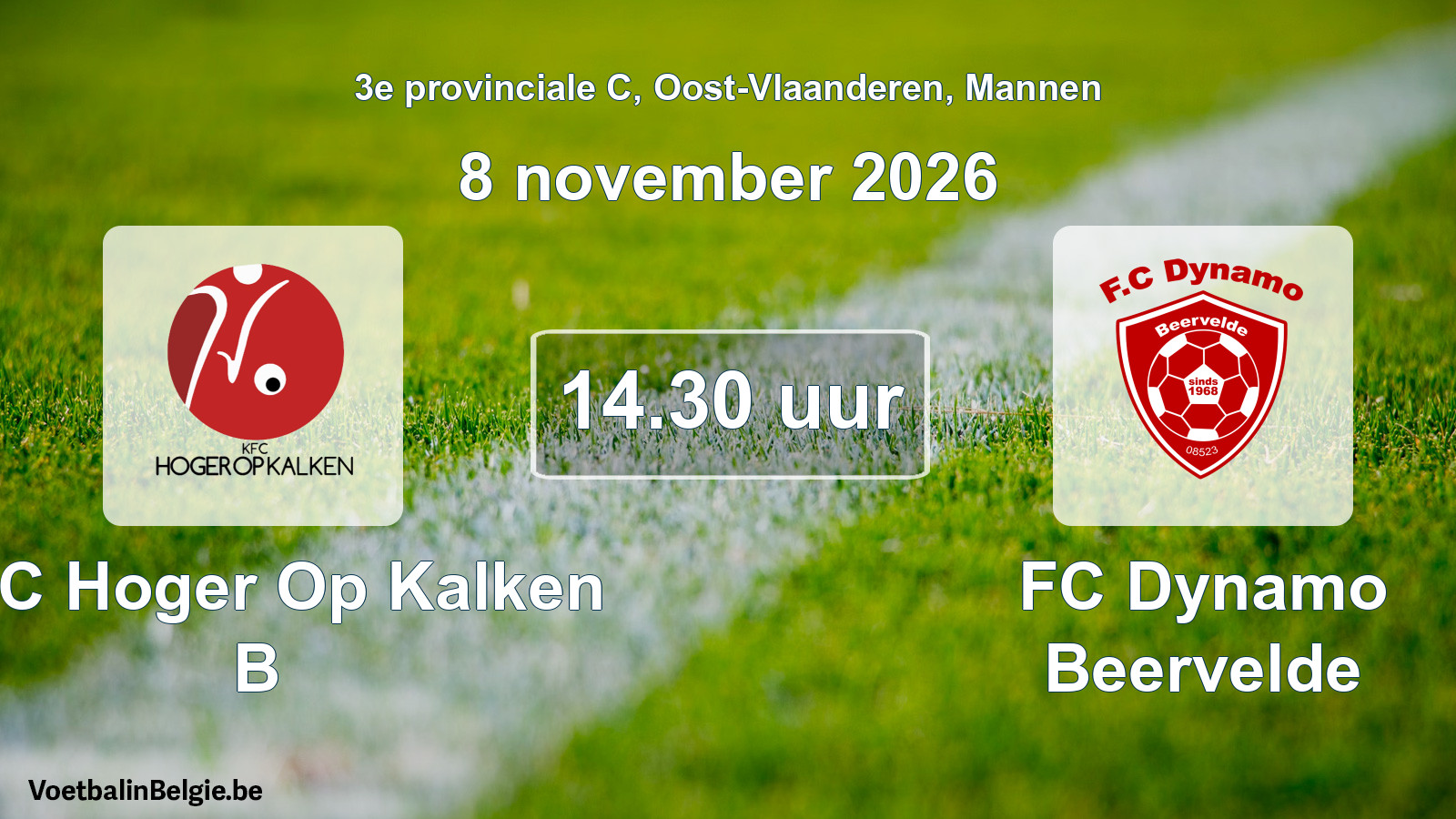 Geplande wedstrijd mannenvoetbal: KFC Hoger Op Kalken B - FC Dynamo Beervelde (8 november 2026)