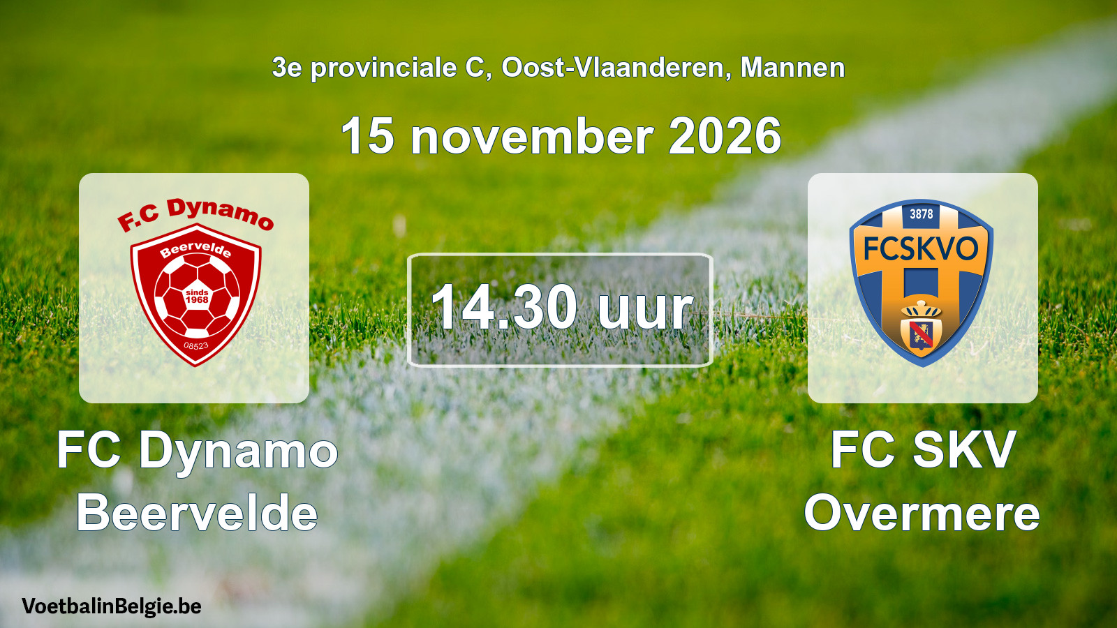 Geplande wedstrijd mannenvoetbal: FC Dynamo Beervelde - FC SKV Overmere (15 november 2026)