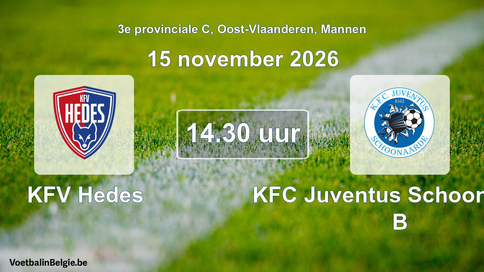 Geplande wedstrijd mannenvoetbal: KFV Hedes - KFC Juventus Schoonaarde B (15 november 2026)